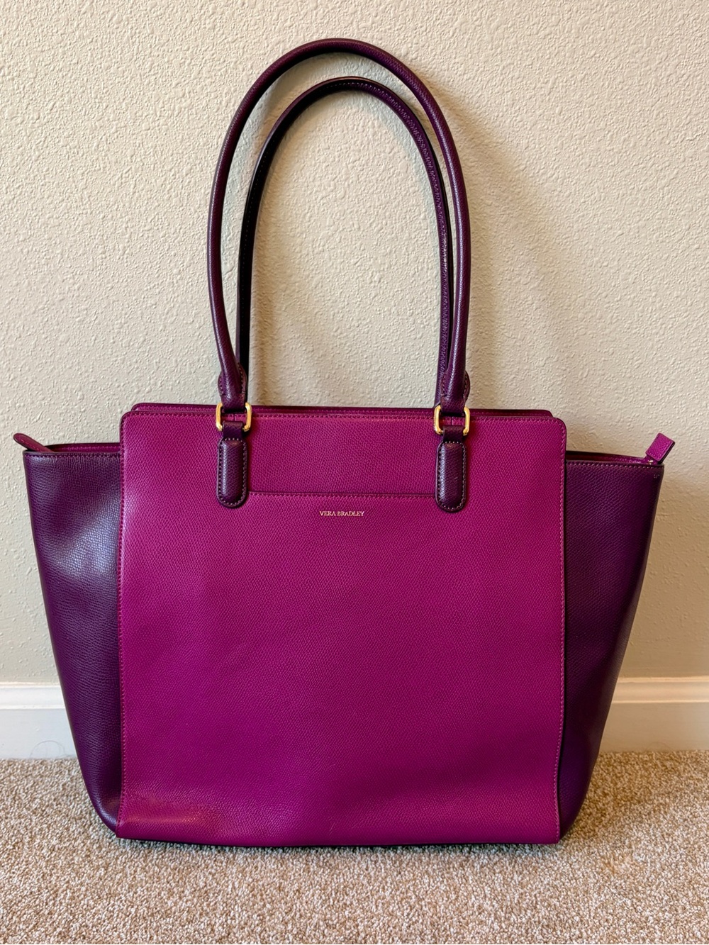 Vera Bradley Magenta Purple Faux Leather Tote Shoulder Bag Work Laptop Bag Purse